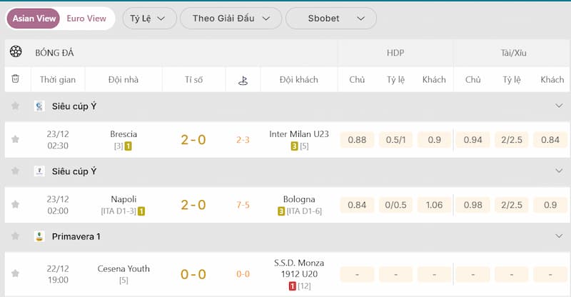 Cập nhật KQBD VĐQG Ý 